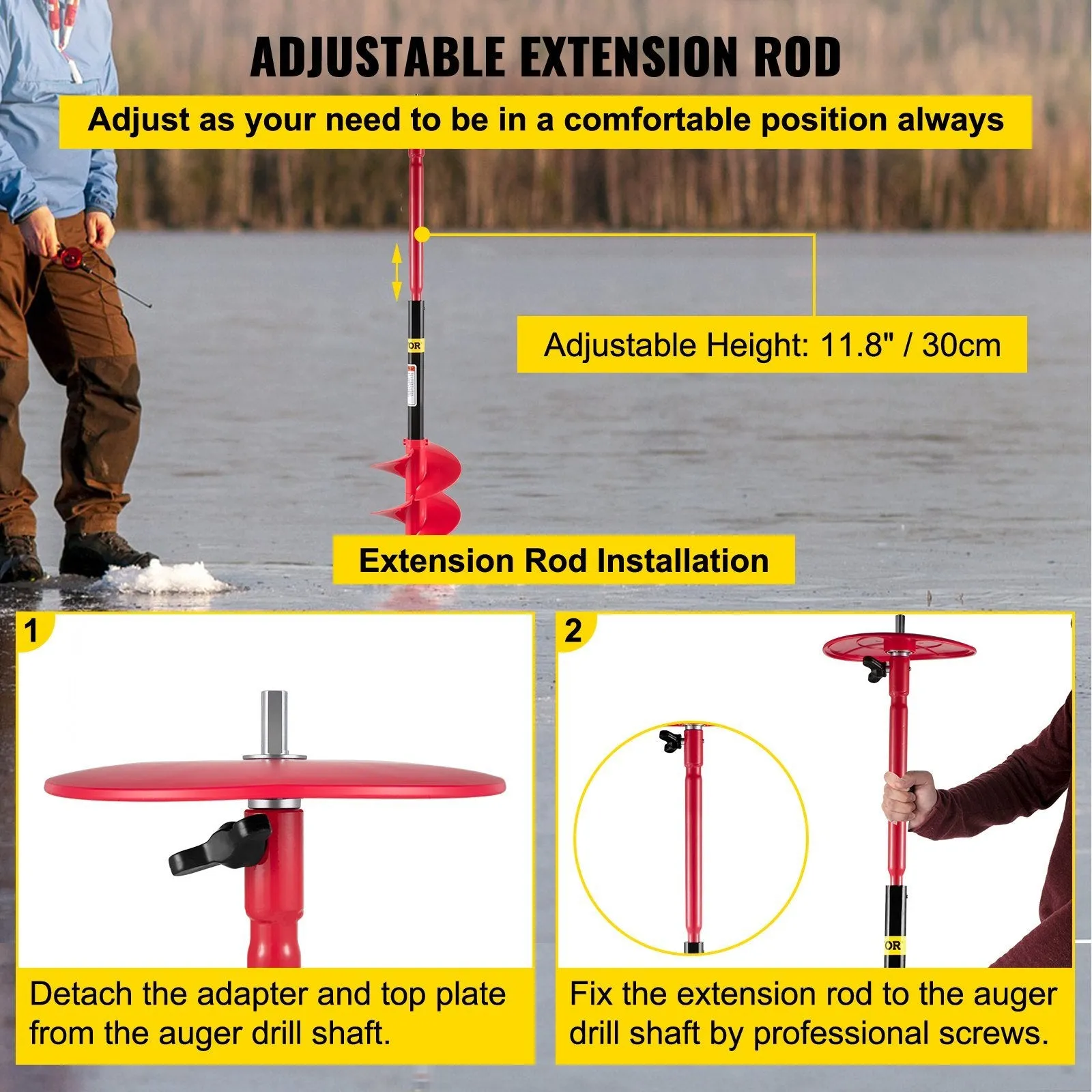 VEVOR 8" Ice Drill Auger – Adjustable & Durable
