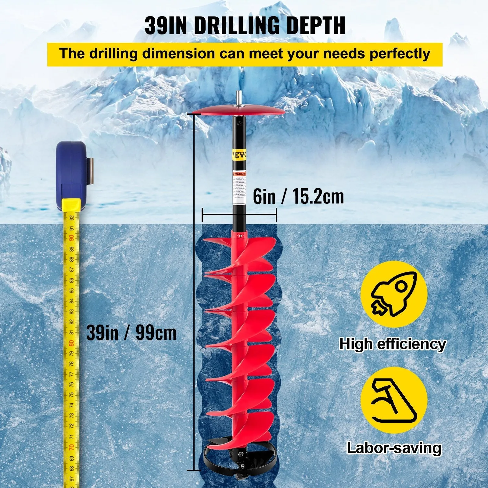 VEVOR 8" Ice Drill Auger – Adjustable & Durable