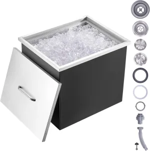 VEVOR Drop in Ice Chest, 21" L x 17" W x 18" H Stainless Steel Ice Cooler, Commercial Ice Bin with Cover, 40 qt Outdoor Kitchen Ice Bar, Drain-Pipe and Drain Plug Included, for Cold Wine Beer