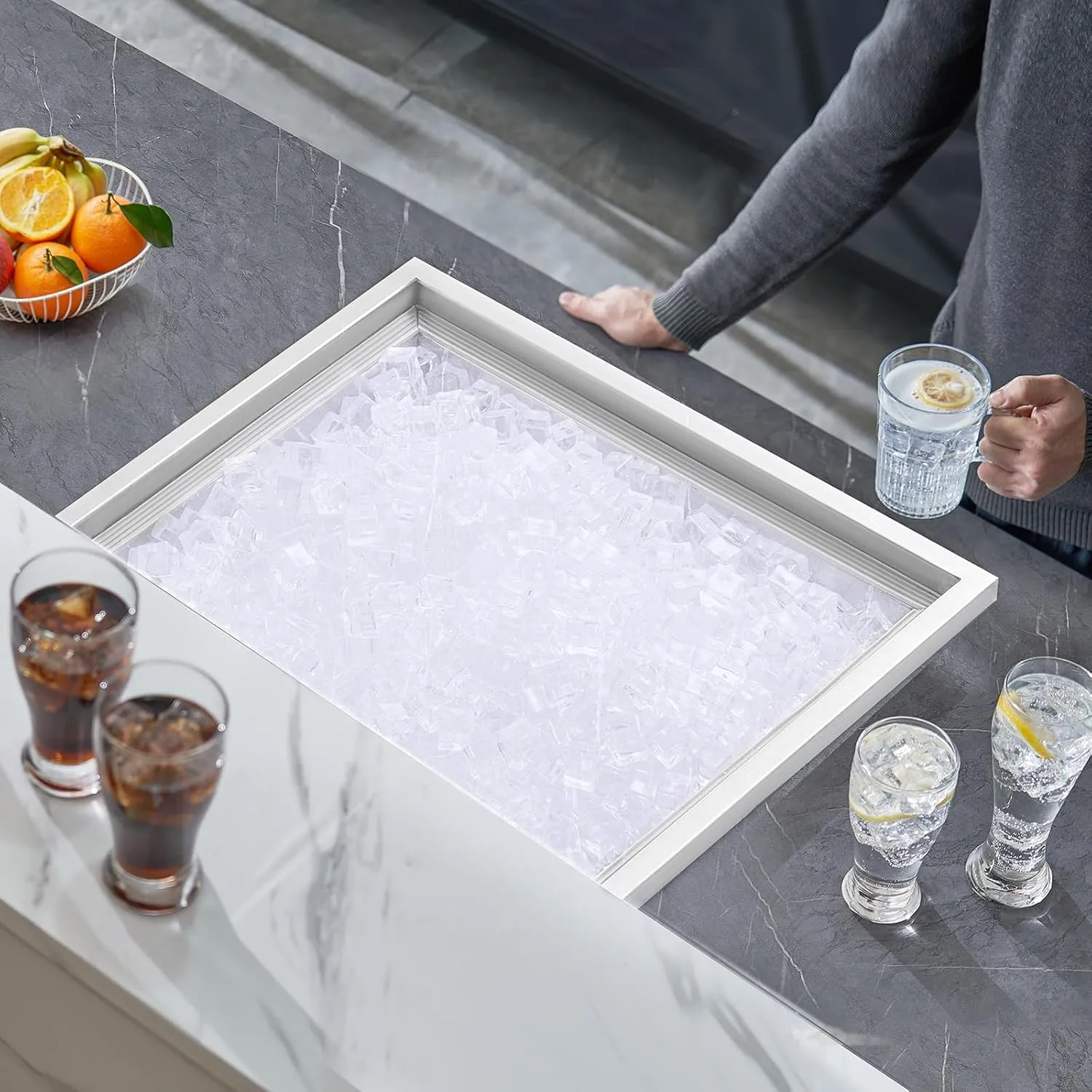 VEVOR Drop in Ice Chest, 21" L x 17" W x 18" H Stainless Steel Ice Cooler, Commercial Ice Bin with Cover, 40 qt Outdoor Kitchen Ice Bar, Drain-Pipe and Drain Plug Included, for Cold Wine Beer