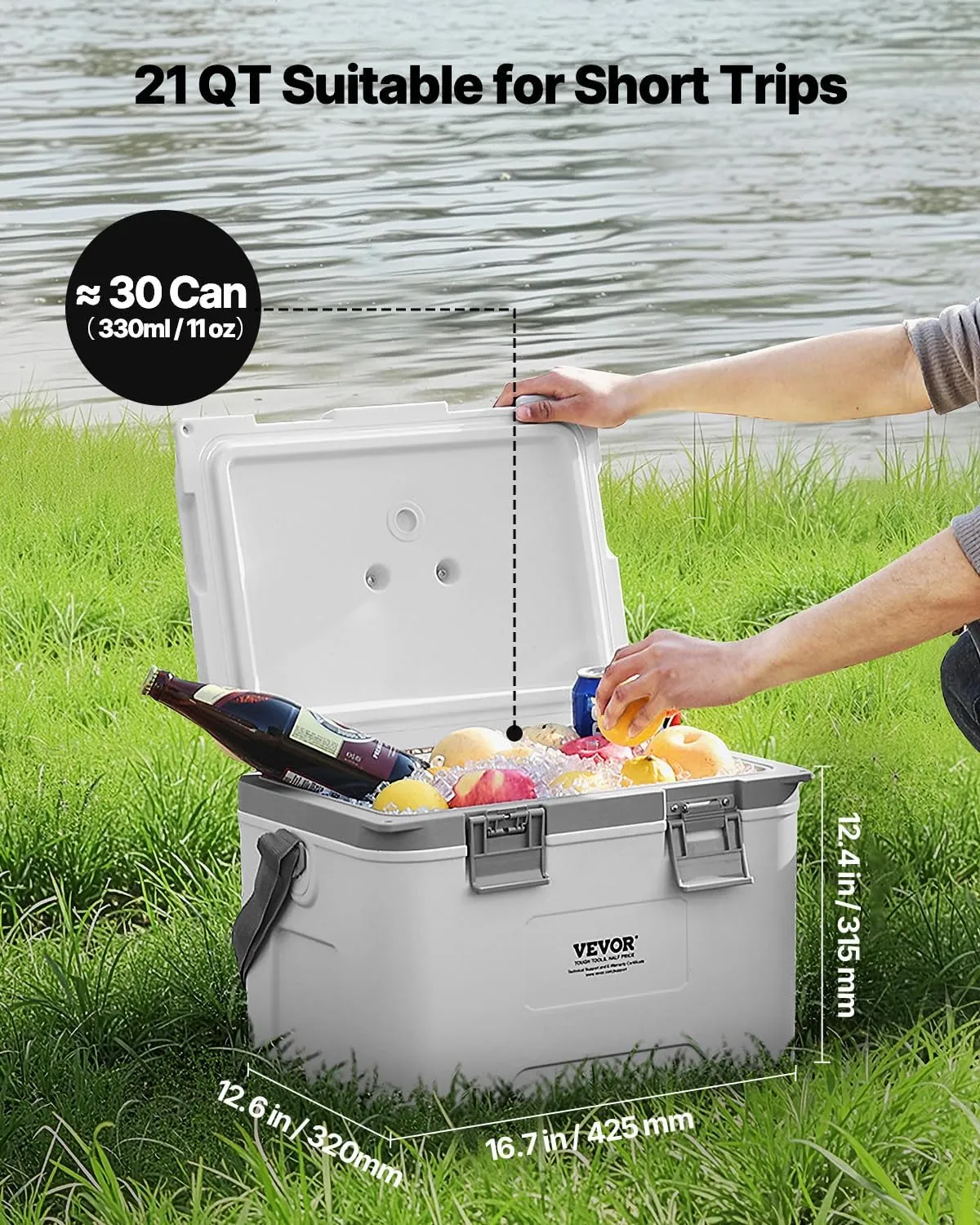 VEVOR Portable Cooler,Hard Cooler with Ice Retention, Heavy-Duty Handles and Strap, Lightweight Rigid Material Insulated Portable Cooler, Suitable for Family Picnics and Short Trips