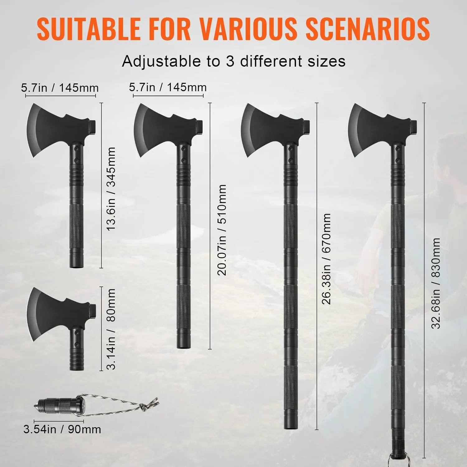VEVOR Survival Shovel Survival Axe -16-in-1 Camping Folding Shovels with Hatchet - Stainless Steel Tactical Shovel Hatchet Combo - Multifunctional Emergency Survival Gear Equipment for Camping Hiking
