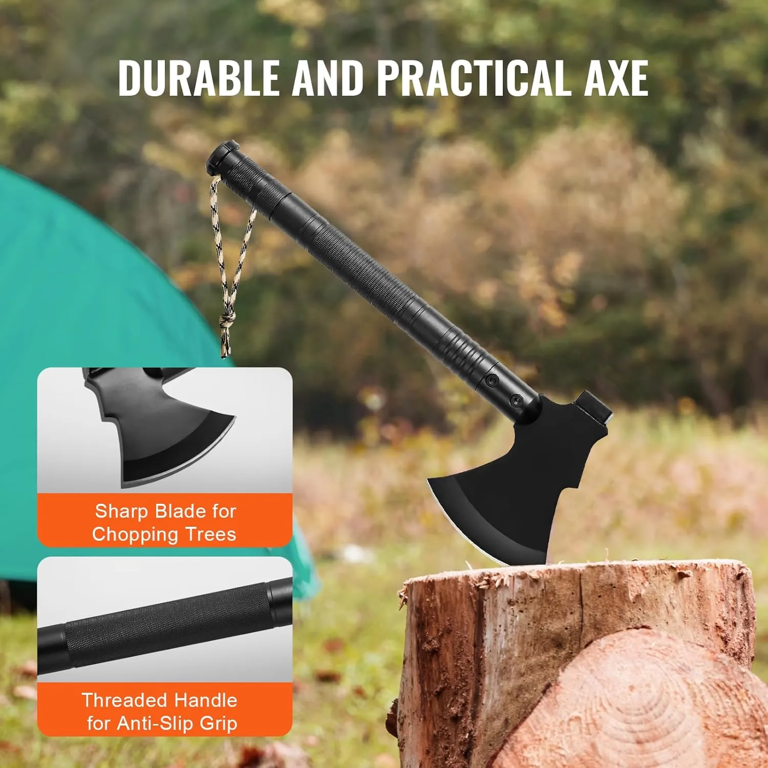 VEVOR Survival Shovel Survival Axe -16-in-1 Camping Folding Shovels with Hatchet - Stainless Steel Tactical Shovel Hatchet Combo - Multifunctional Emergency Survival Gear Equipment for Camping Hiking