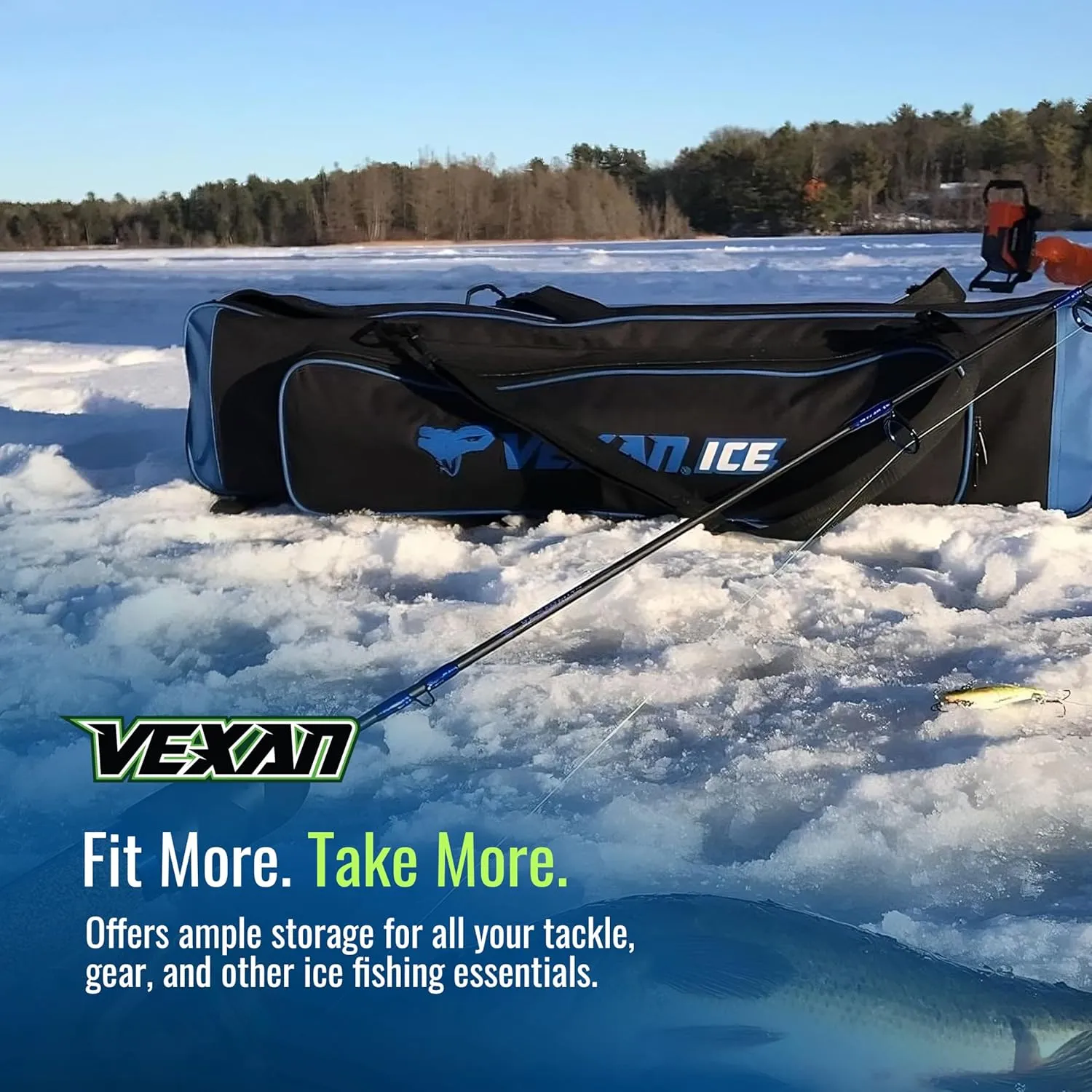 Vexan Ice Fishing Rod Case - Water-Resistant Ice Fishing Tackle Bag, Ice Rod Case - 36" Portable Rod Carrier, Fishing Rod Travel Case, Fly Fishing Bag - Fits 8 Rods, Tip-Ups, & Lures