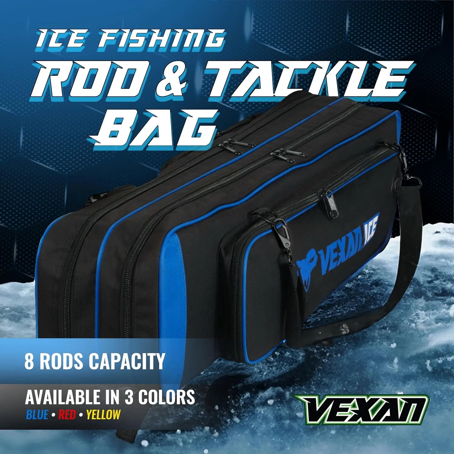 Vexan Ice Fishing Rod Case - Water-Resistant Ice Fishing Tackle Bag, Ice Rod Case - 36" Portable Rod Carrier, Fishing Rod Travel Case, Fly Fishing Bag - Fits 8 Rods, Tip-Ups, & Lures