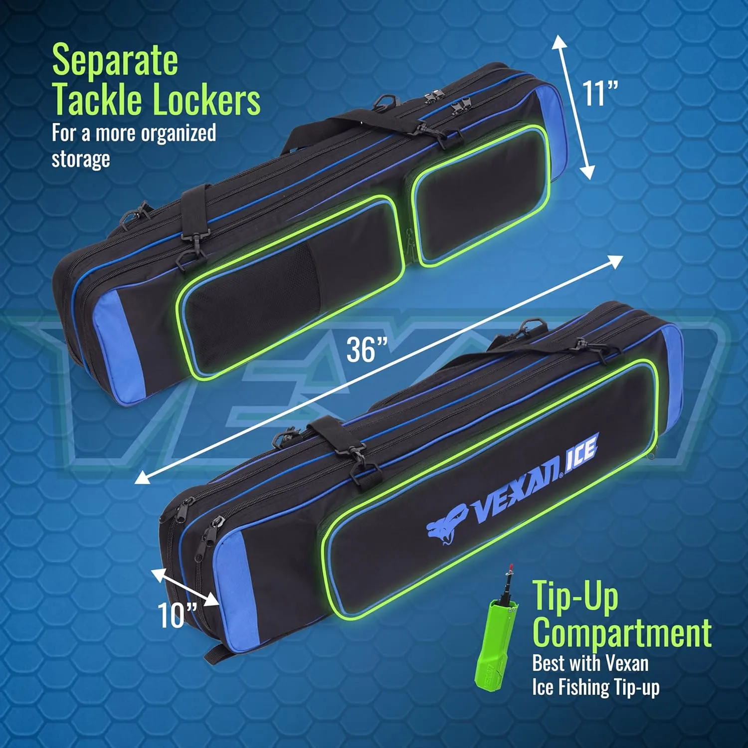 Vexan Ice Fishing Rod Case - Water-Resistant Ice Fishing Tackle Bag, Ice Rod Case - 36" Portable Rod Carrier, Fishing Rod Travel Case, Fly Fishing Bag - Fits 8 Rods, Tip-Ups, & Lures