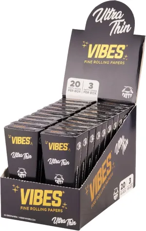 VIBES Pre-Rolled Fatty Cones – Ultra Thin Paper, Slow-Burning, 18mm Wide Opening, Enhanced 8mm Airflow Tip, Smooth Draws, Convenient Pre-Rolled Design – Display Box, 20 Packs with 3 Cones Each (60 Cones)