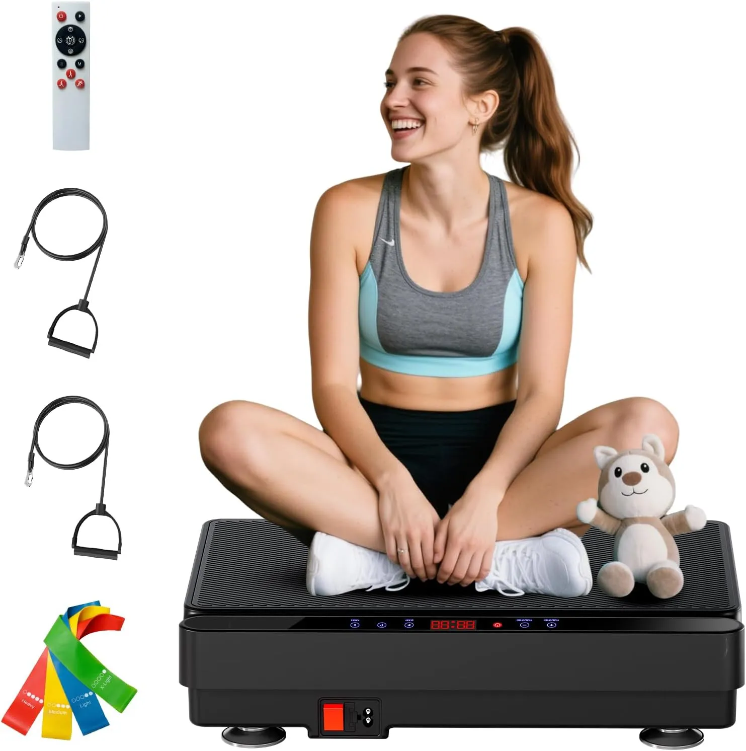 Vibration Plate Exercise Machine for Lymphatic Drainage & Weight Loss, Vibrating Plate with Loop & Resistance Bands, 330LBS Capacity Whole Body Workout Power Plate Vibration Platform for Home