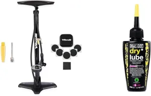 Vibrelli Vibrelli Bike Floor Pump with Gauge - High Pressure 160 PSI - Presta Valve Bike Pump Automatically Switches to Schrader - Bicycle Pump Comes with Glueless Puncture Kit