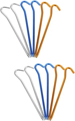 VICASKY 2sets Titanium Alloy Tent Stakes Heavy Duty Camping Stakes Tent Pegs Elbow Ground Pegs for Outdoor Use 6pcs*2 Random Color
