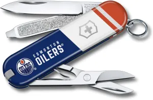 Victorinox Classic SD Swiss Army Knife – Compact 7 Function Swiss Made Pocket Knife with Small Blade, Screwdriver and Key Ring – Edmonton Oilers
