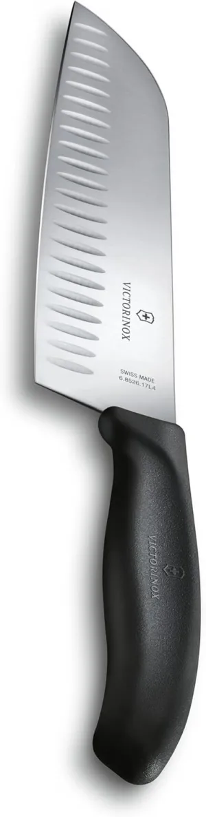 Victorinox Swiss Classic Santoku Knife - Sharp Kitchen Knife with Fluted Edge - Ergonomic Chopping Tool for Kitchen Essentials - Granton Edge, 7"