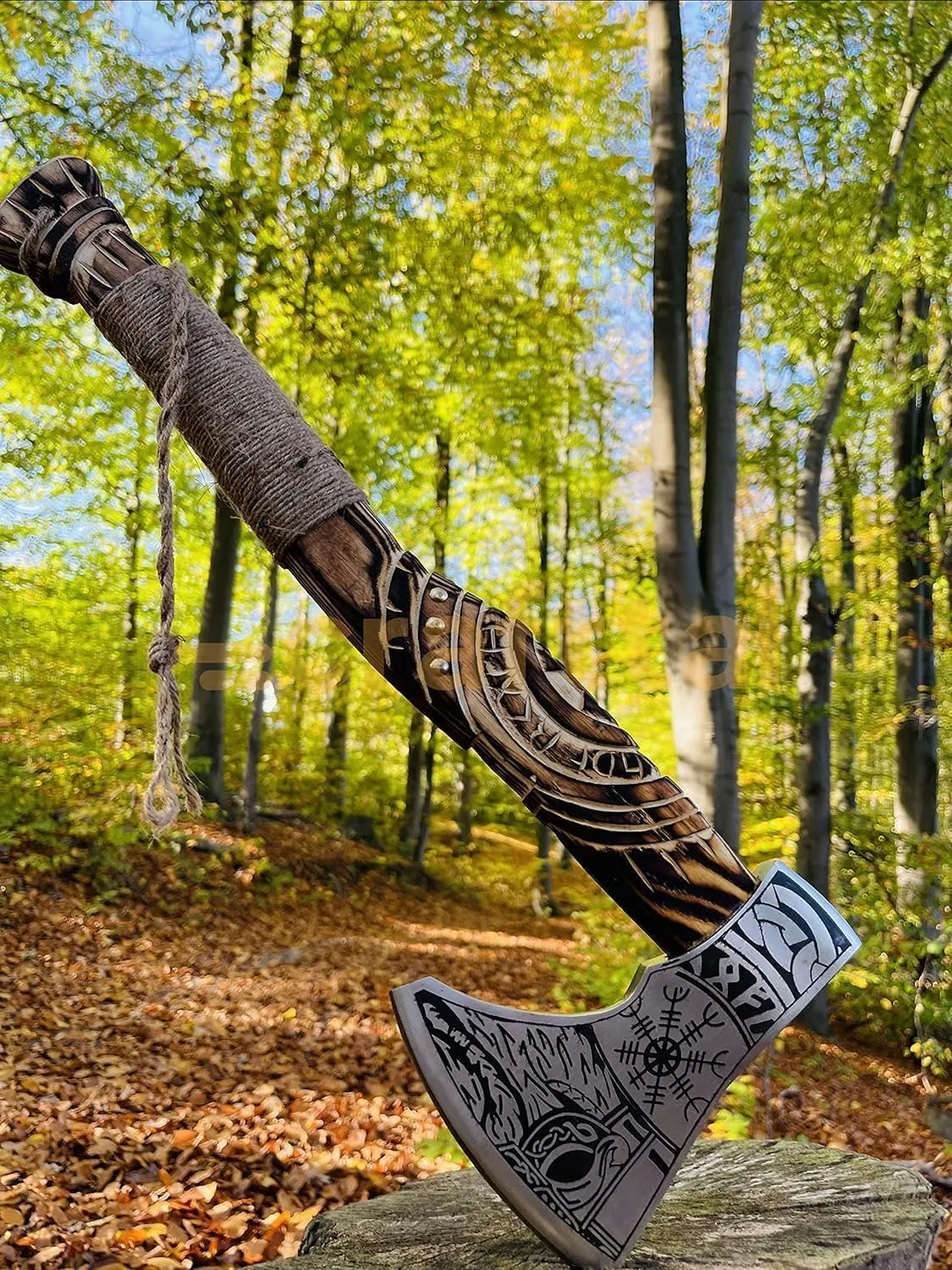 Viking Axe's, Custom Gifts Handmade Carbon Steel Axe, Ashwood Handle Forged Carbon Steel Viking Axe Camping Hatchet with Sheath with Rose Wood Shaft, Viking Bearded Camping Axes (VK-Ax-18)