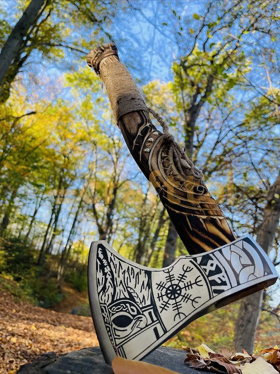 Viking Axe's, Custom Gifts Handmade Carbon Steel Axe, Ashwood Handle Forged Carbon Steel Viking Axe Camping Hatchet with Sheath with Rose Wood Shaft, Viking Bearded Camping Axes (VK-Ax-18)