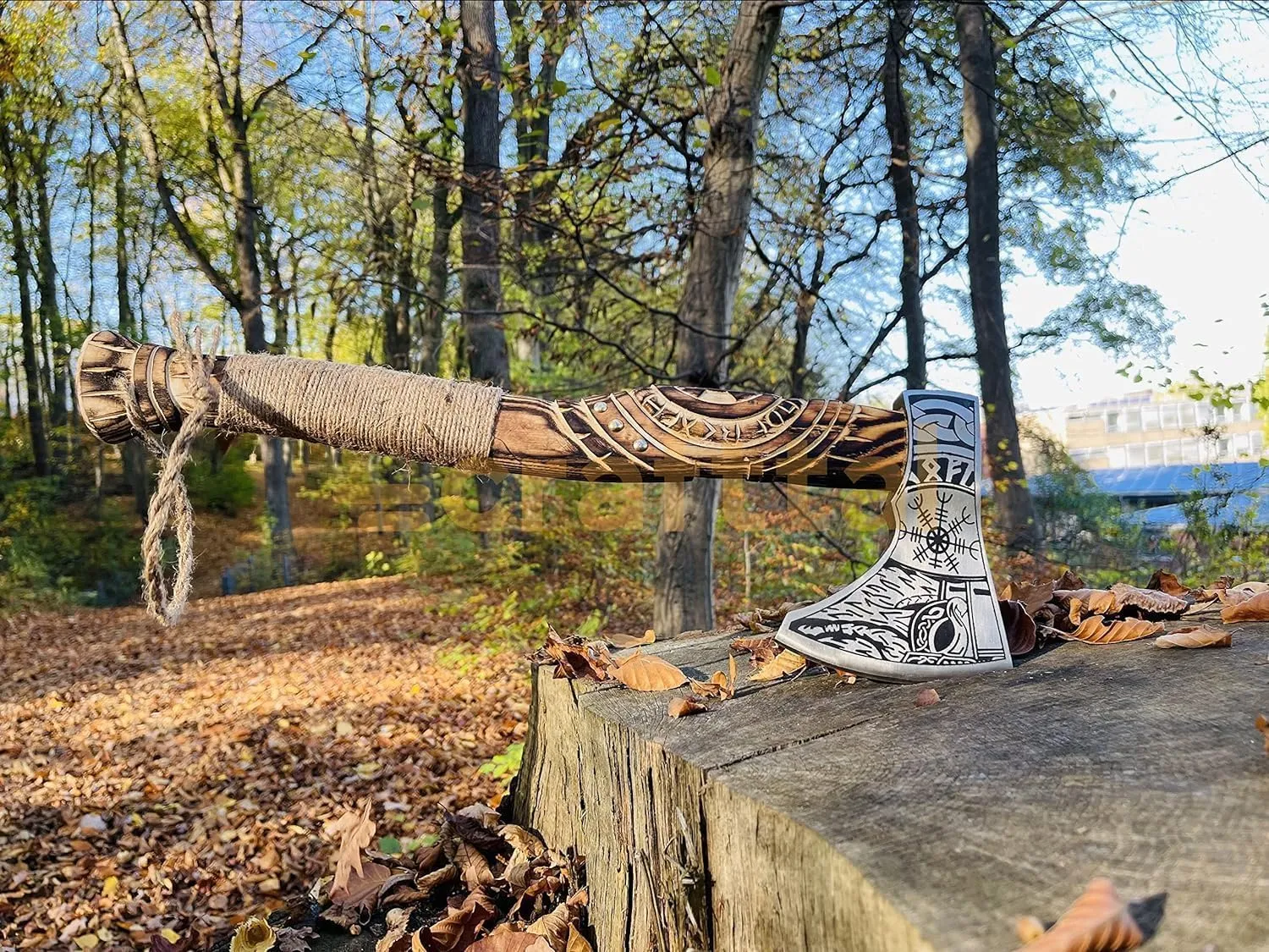 Viking Axe's, Custom Gifts Handmade Carbon Steel Axe, Ashwood Handle Forged Carbon Steel Viking Axe Camping Hatchet with Sheath with Rose Wood Shaft, Viking Bearded Camping Axes (VK-Ax-18)
