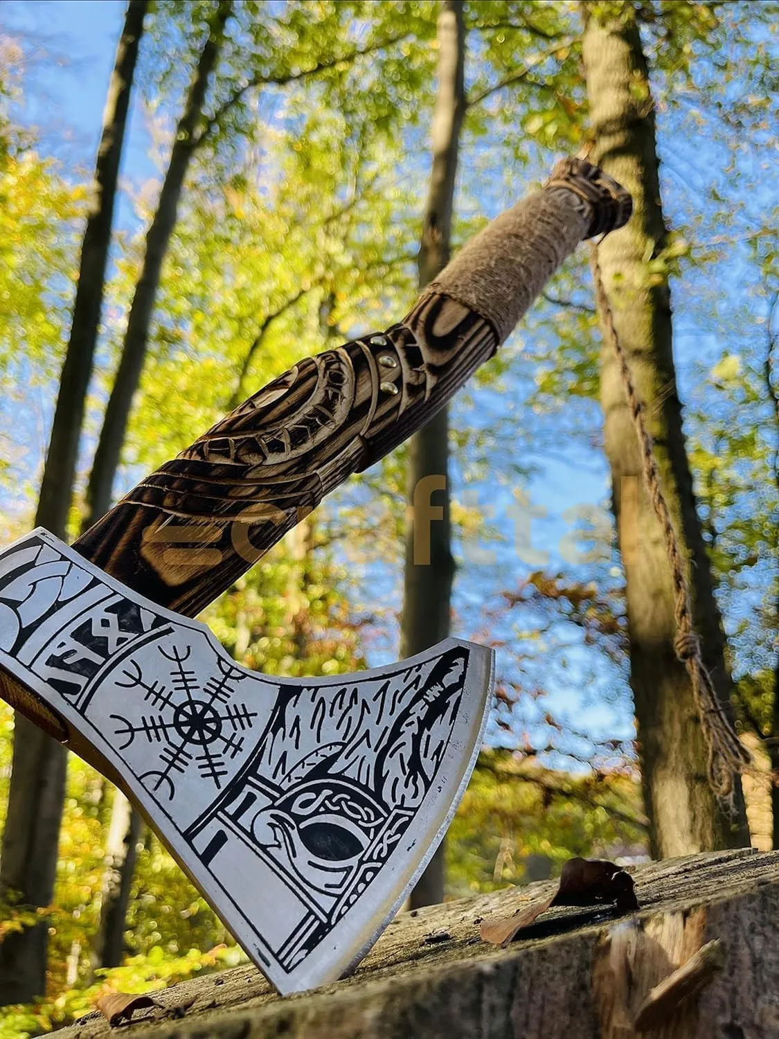 Viking Axe's, Custom Gifts Handmade Carbon Steel Axe, Ashwood Handle Forged Carbon Steel Viking Axe Camping Hatchet with Sheath with Rose Wood Shaft, Viking Bearded Camping Axes (VK-Ax-18)