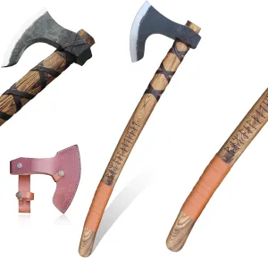 Viking Ragnar Large Axe - Historical Replica, Carbon Steel Viking Axe with Handmade Leather Sheath