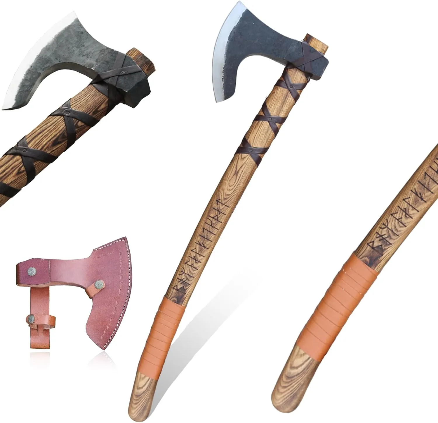Viking Ragnar Large Axe - Historical Replica, Carbon Steel Viking Axe with Handmade Leather Sheath