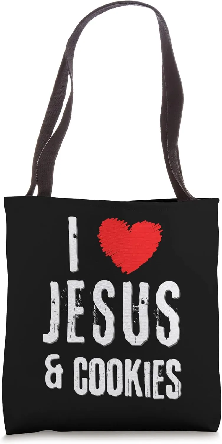 Vintage Grunge I Love JESUS & COOKIES, Christian Tote Bag