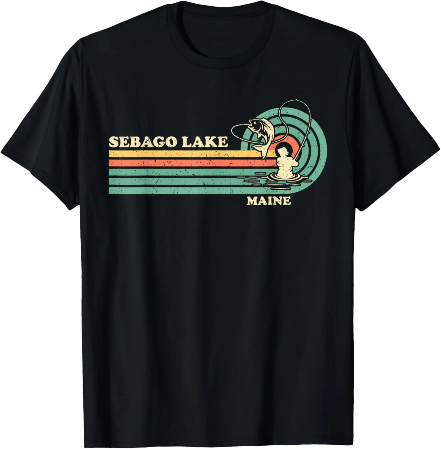 Vintage Retro Summer Fishing Maine Sebago Lake T-Shirt