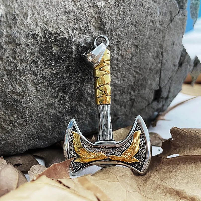 Vintage Viking Raven Axe Stainless Steel Pendant