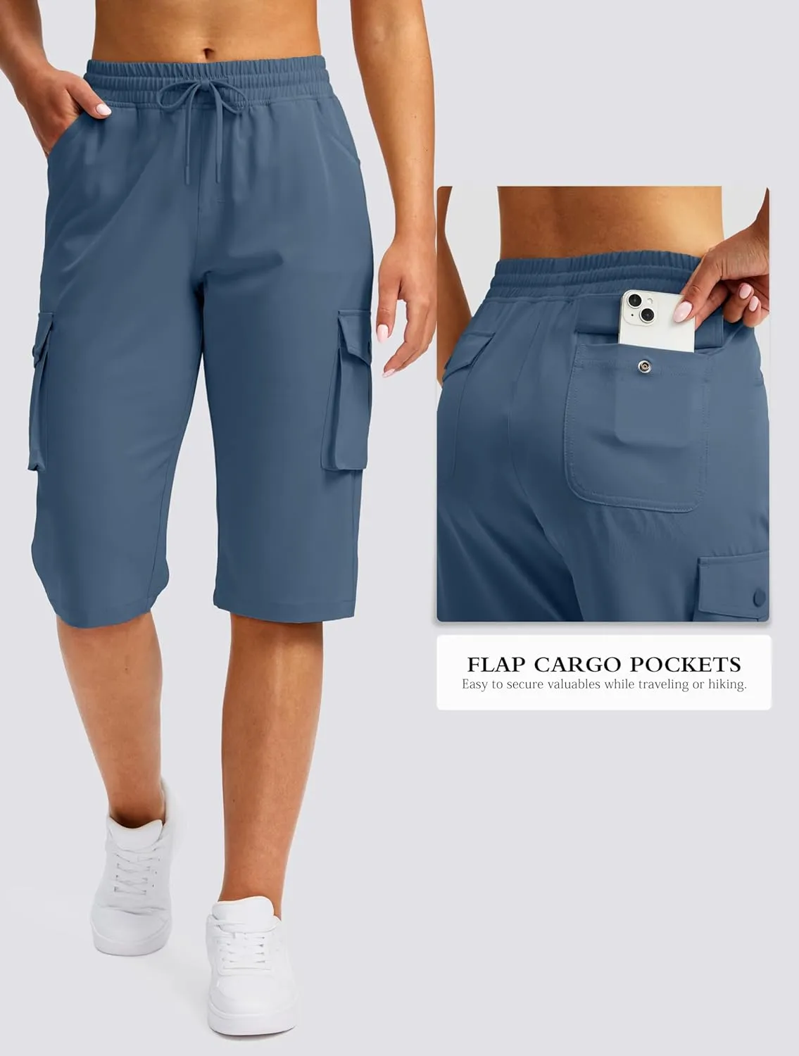 Viodia 15" Long Shorts for Women Hiking Cargo Bermuda Shorts Lightweight Knee Length Capris for Summer Travel Fishing