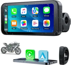 Volam Wireless Motorcycle Carplay Screen Android Auto for Moto, Remote Control, 6.25" Portable Touch Screen 5G WiFi Dual Bluetooth IPX6 Waterproof BT Trans, GPS Navigation, Siri/G00gle Assistant
