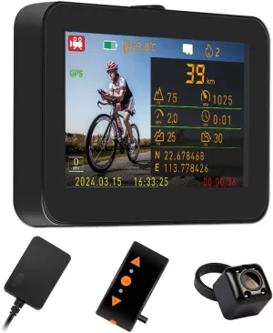 VSYSTO Bicycle Rear View Camera, 4.3'' HD Display Screen Infrared Night Vision Bike Mirror Camera Waterproof DVR for Bicycle Handlebar, GPS, Wired Controller, Temperature and Calories Display (C4.3)