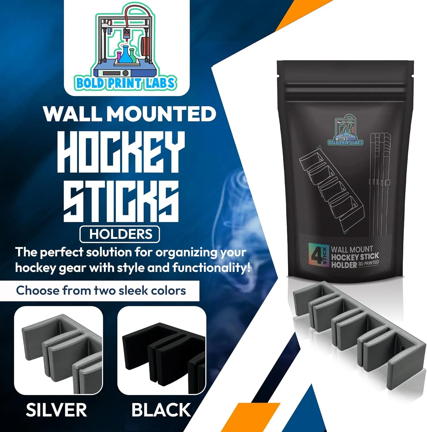 Wall Mount Hockey Stick Holder | Ice Hockey Stick Organizer (Black, 6 Stick Wall Mount)