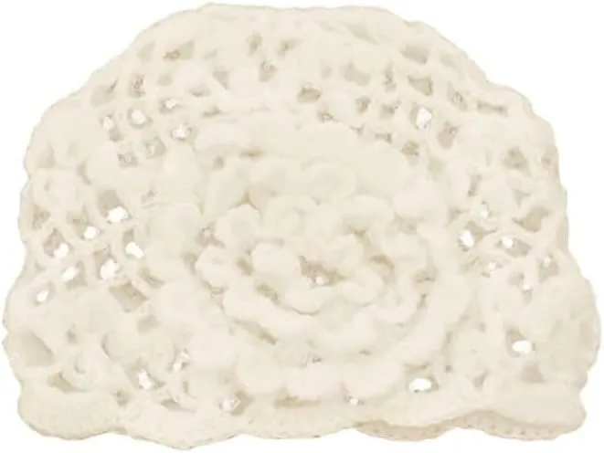 Warm Beanies Hat, Women Lace Crochet Beanie Hat, Handmade Knitted Cutout Floral Skull Cap, Retro Beanies Knit Cap, Pullover Hat Crochet Hollow Flower Knitted Hat White