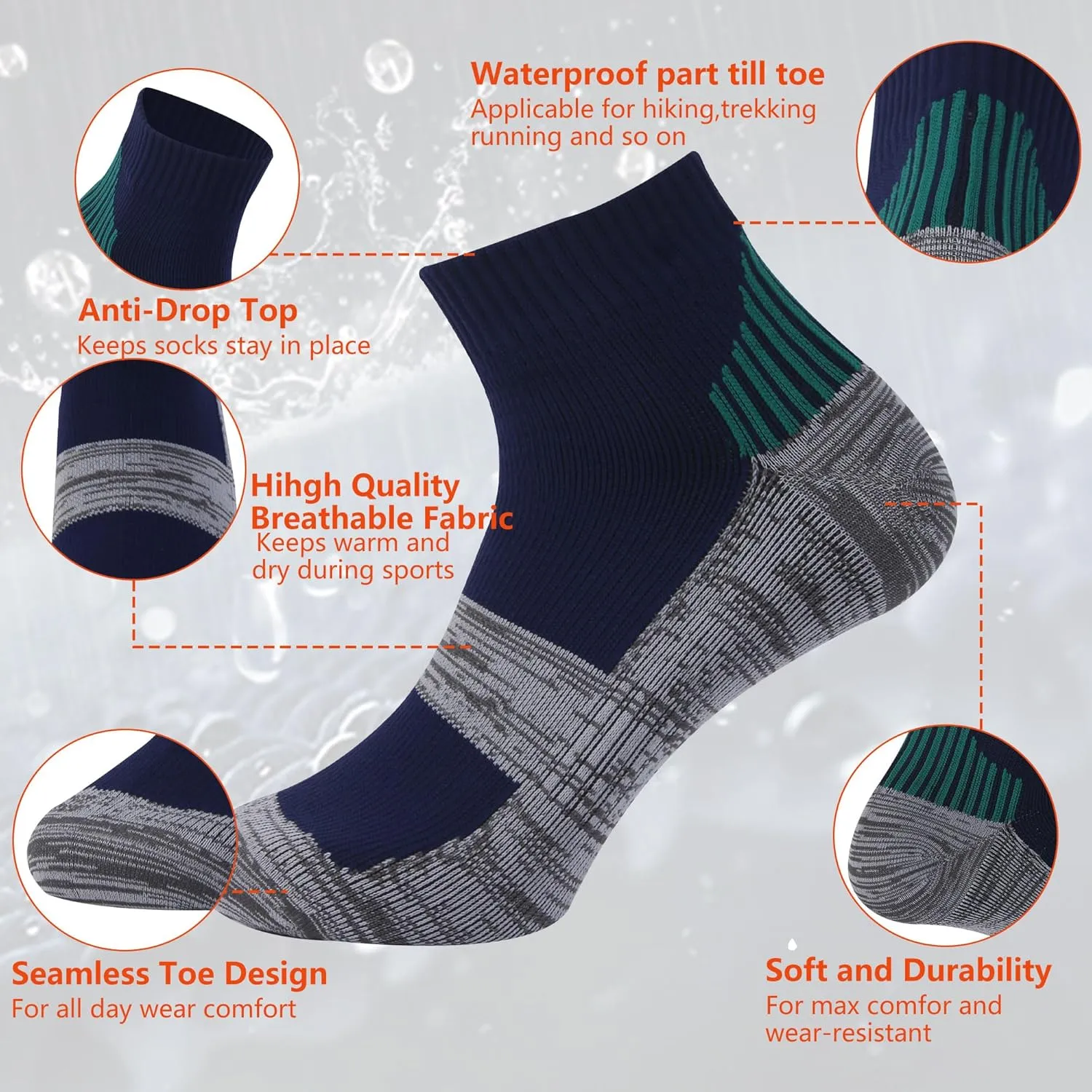 Waterproof Socks for Men Women, Outdoor Sports Breathable Waterproof Socks for Hiking Camping Wading Trekking