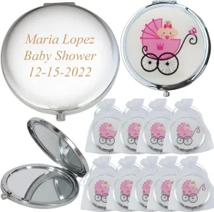 WE 12 Pcs Personalized Compact Mirror Favors Baby Girl Shower Pink/Makeup Purse Mirrors with Organza Bag