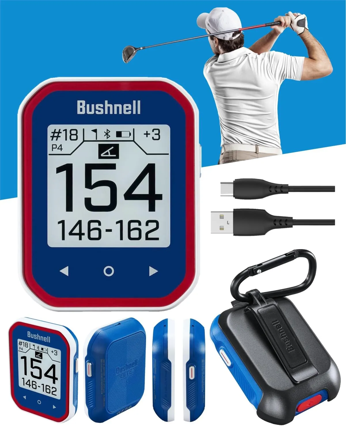 Wearable4U - Bushnell Phantom 3 Slope GPS Golf Green with Slope Technology, Touchscreen, Magnetic Cart Mount with Bundle (Blue & Lens Cloth)
