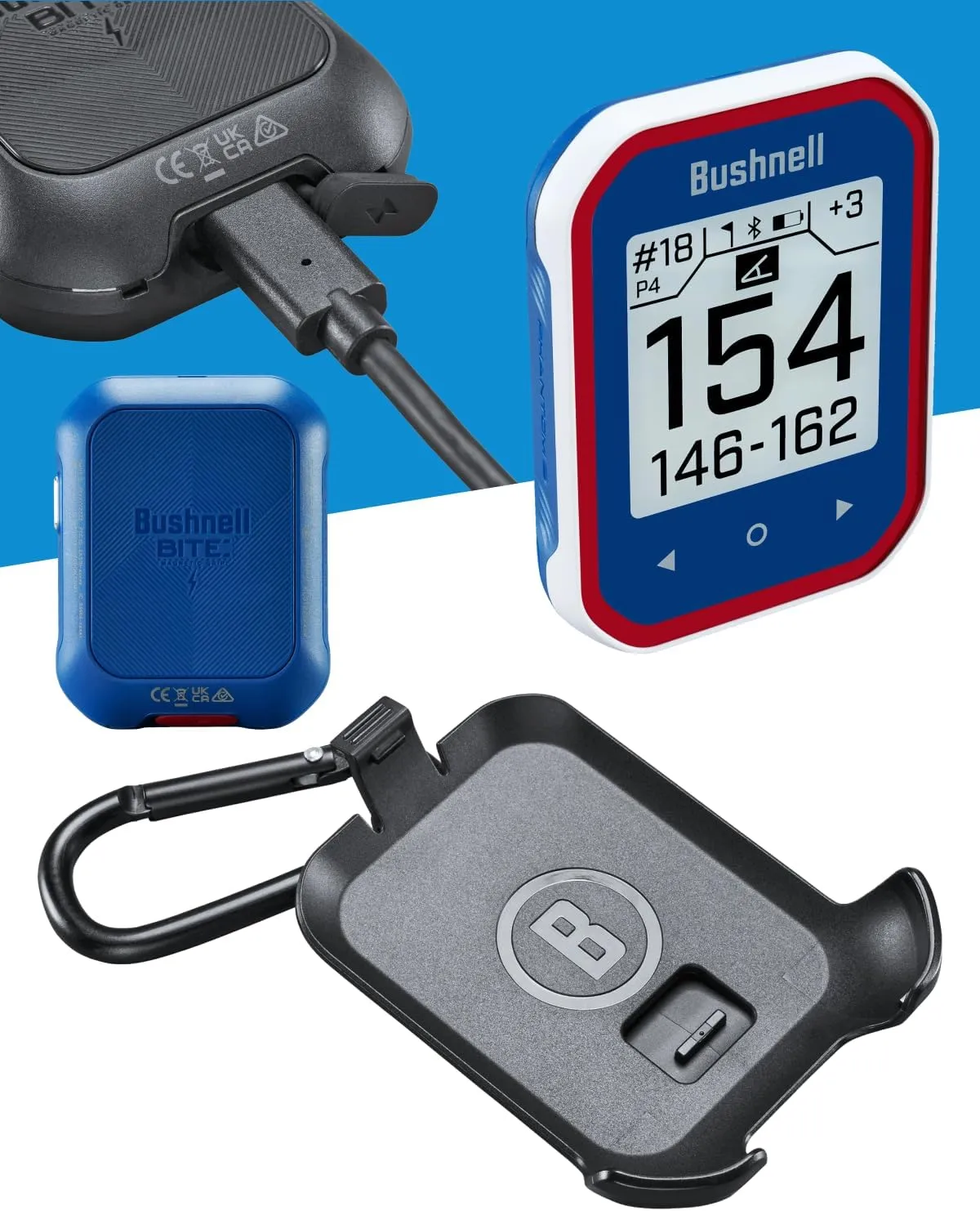 Wearable4U - Bushnell Phantom 3 Slope GPS Golf Green with Slope Technology, Touchscreen, Magnetic Cart Mount with Bundle (Blue & Lens Cloth)