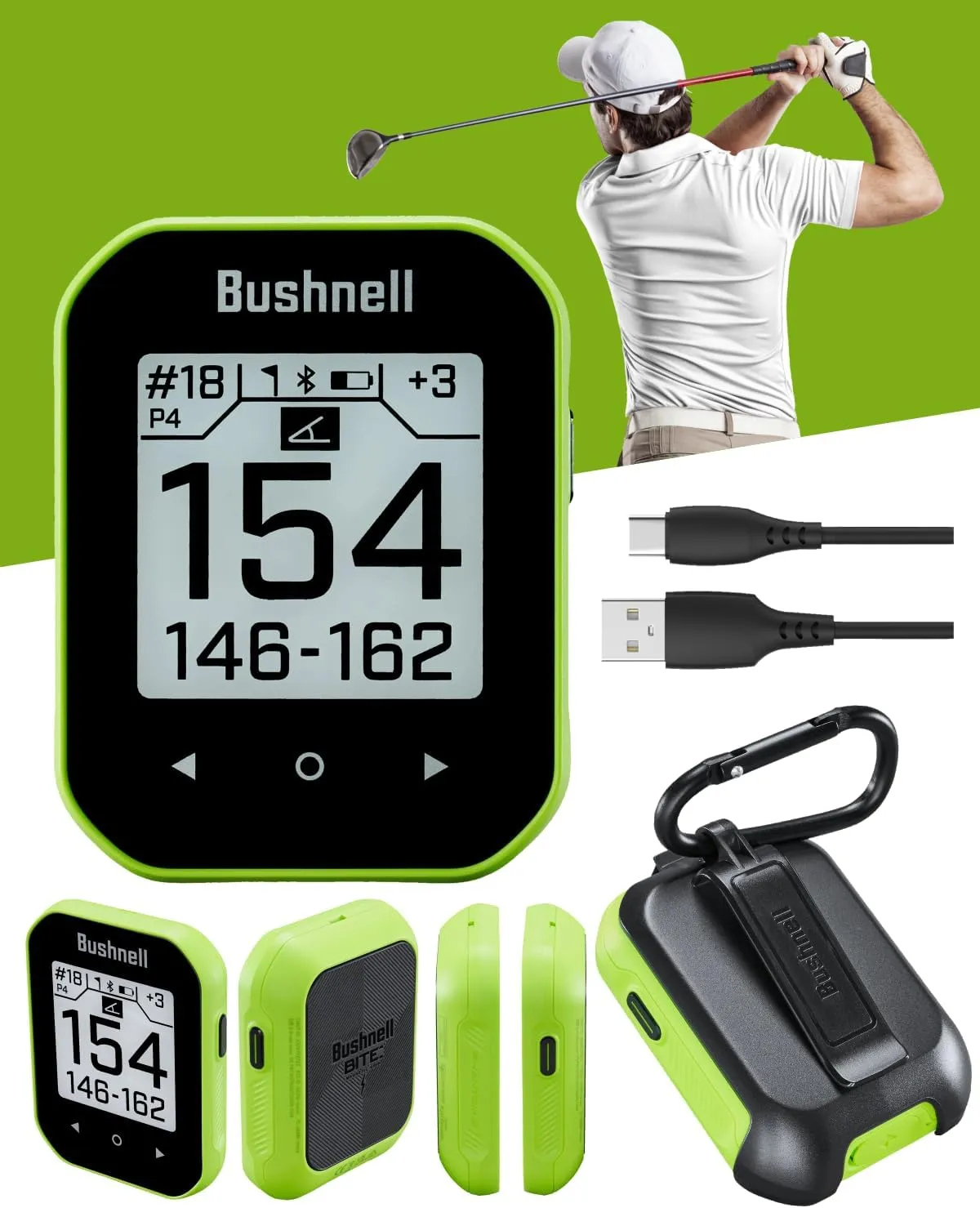 Wearable4U Bushnell Phantom 3 Slope GPS Golf Green with Slope Technology, Touchscreen, Magnetic Cart Mount with Power Bank and Towel Bundle