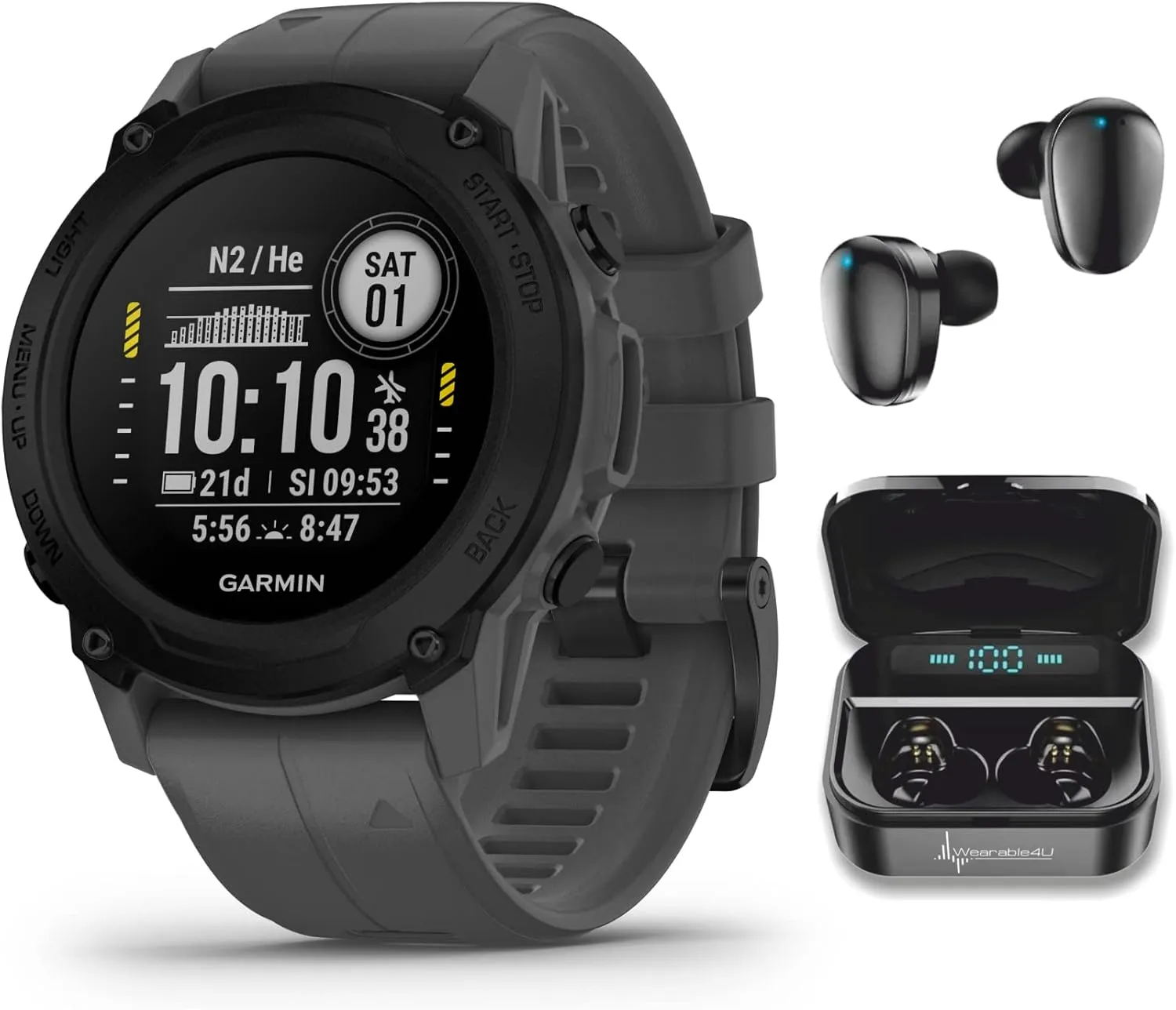 Wearable4U - Garmin Descent G1 Rugged Dive Computer, Multiple Dive Modes with Bundle ( Black Earbuds, Slate Gray)
