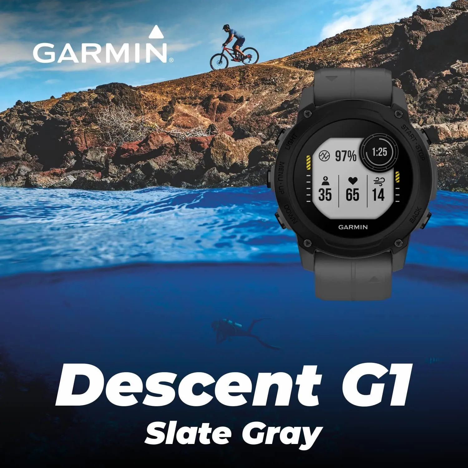 Wearable4U - Garmin Descent G1 Rugged Dive Computer, Multiple Dive Modes with Bundle ( Black Earbuds, Slate Gray)