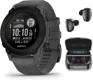 Wearable4U - Garmin Descent G1 Rugged Dive Computer, Multiple Dive Modes with Bundle ( Black Earbuds, Slate Gray)