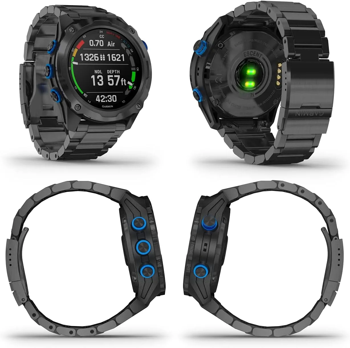 Wearable4U - Garmin Descent Mk2i/Descent T1 Bundle, Watch-Style Dive Computer with Power Pack Bundle (Titanium Carbon Gray DLC with DLC Titanium Band)