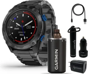Wearable4U - Garmin Descent Mk2i/Descent T1 Bundle, Watch-Style Dive Computer with Power Pack Bundle (Titanium Carbon Gray DLC with DLC Titanium Band)