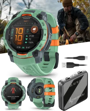 Wearable4U Garmin Instinct 3 45mm, AMOLED Display, Rugged Outdoor GPS Smartwatch, Metal-Reinforced Bezel, Built-in Flashlight, Up to 18 Days of Battery Life, Neotropic with Neotropic Band Bundle
