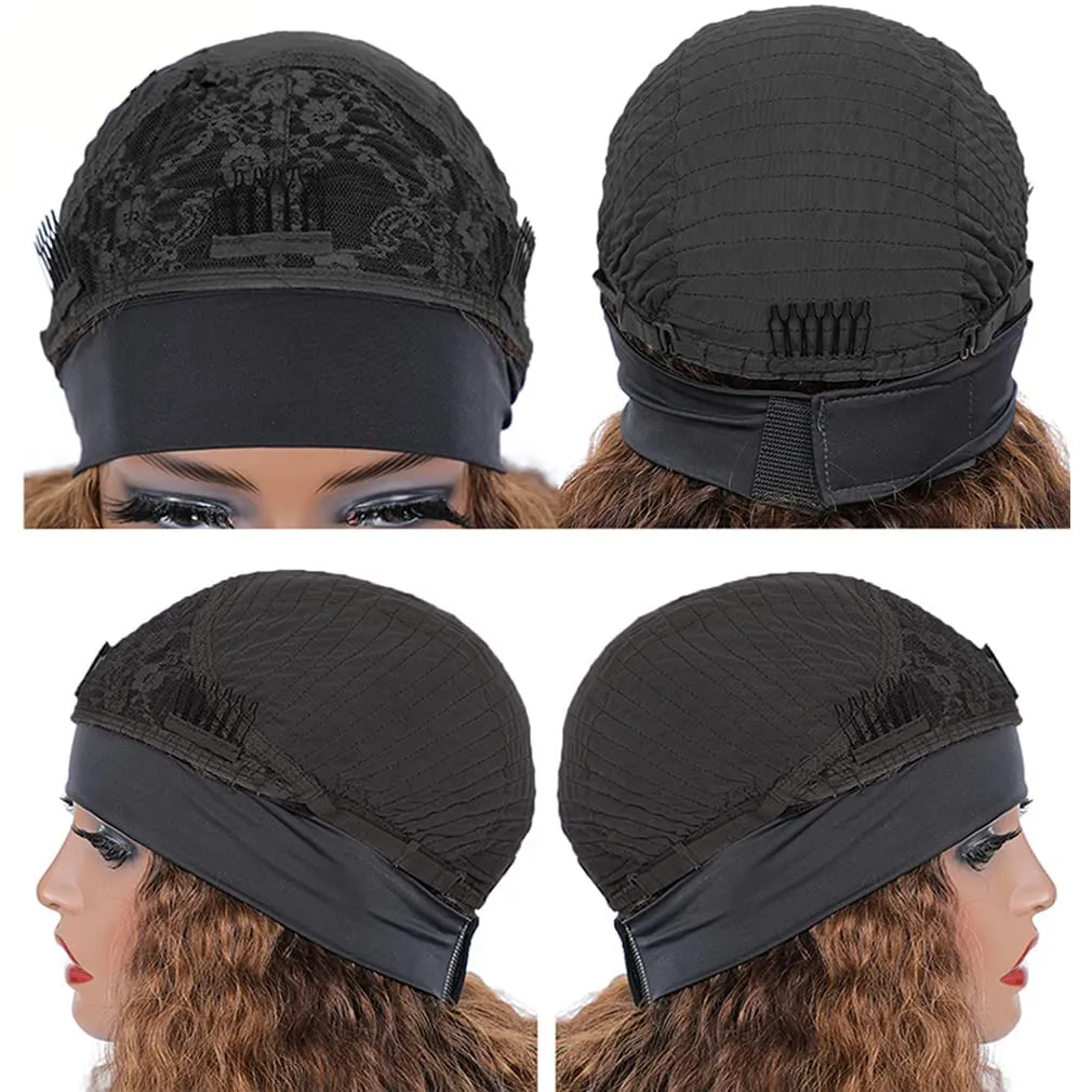 WENYAN Ombre Headband Wig Human Hair Deep Wave 18 Inch #4/27 Highlight Curly Headband Wigs for Black Women Human Hair Glueless None Lace Front Wig Brazilian Virgin Hair Wear and Go Wigs 150% Densitys