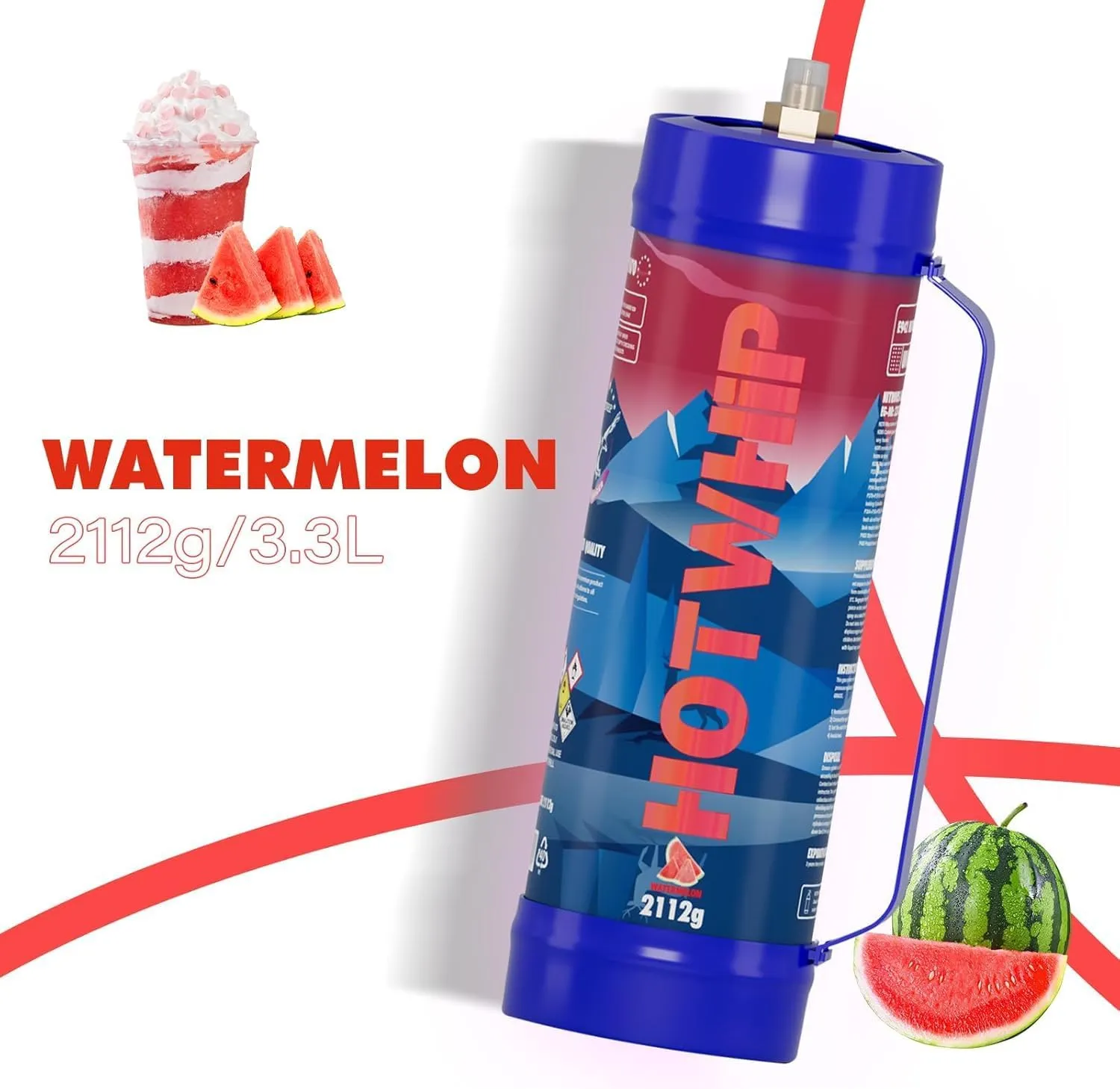 Whipped Cream Charger 2112g×3 3.3L Cream Charger Food Grade Watermelon Flavor (Nozzle Included) 3-Pack