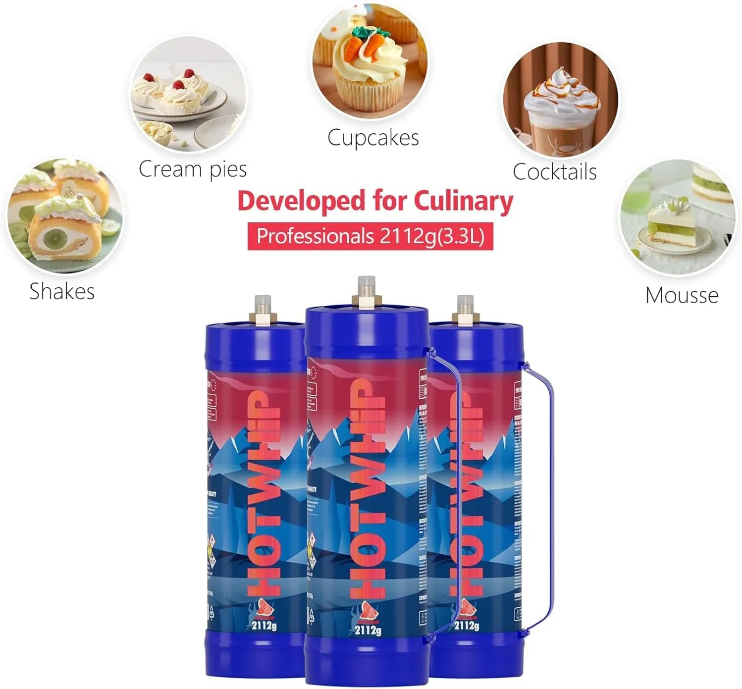 Whipped Cream Charger 2112g×3 3.3L Cream Charger Food Grade Watermelon Flavor (Nozzle Included) 3-Pack