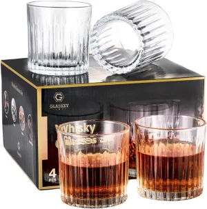 Whiskey Glasses Set of 4,Lead-Free Crystal Old Fashioned Glass,300ml Rocks Glass Tumblers for Drinking Bourbon,Cognac,Irish Whisky,Whiskey Gifts for Men