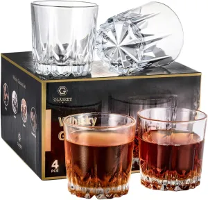 Whiskey Glasses Set of 4,Lead-Free Crystal Old Fashioned Glass,Scotch Glass Tumblers for Drinking Bourbon,Cognac,Irish Whisky,Whisky Glass Gift Set for Men,Dad,Brother-10oz
