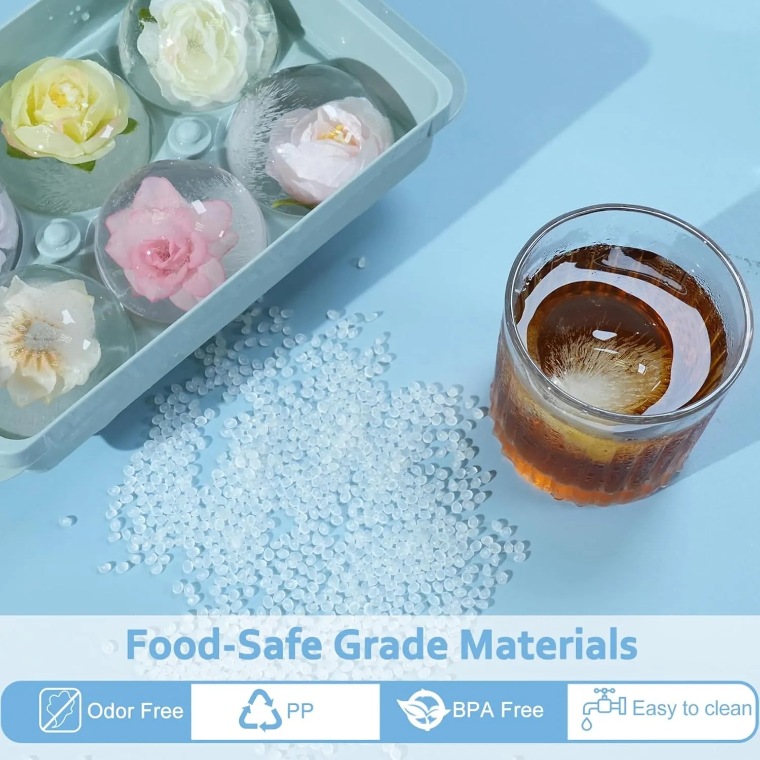 WIBIMEN Large Ice Cube Molds, Big Round Whiskey Ice Cube Trays for Freezer, Easy to Fill & Release, Whiskey Bourbon Cocktail(2.5In*6 Balls- Blue/2 Pack)