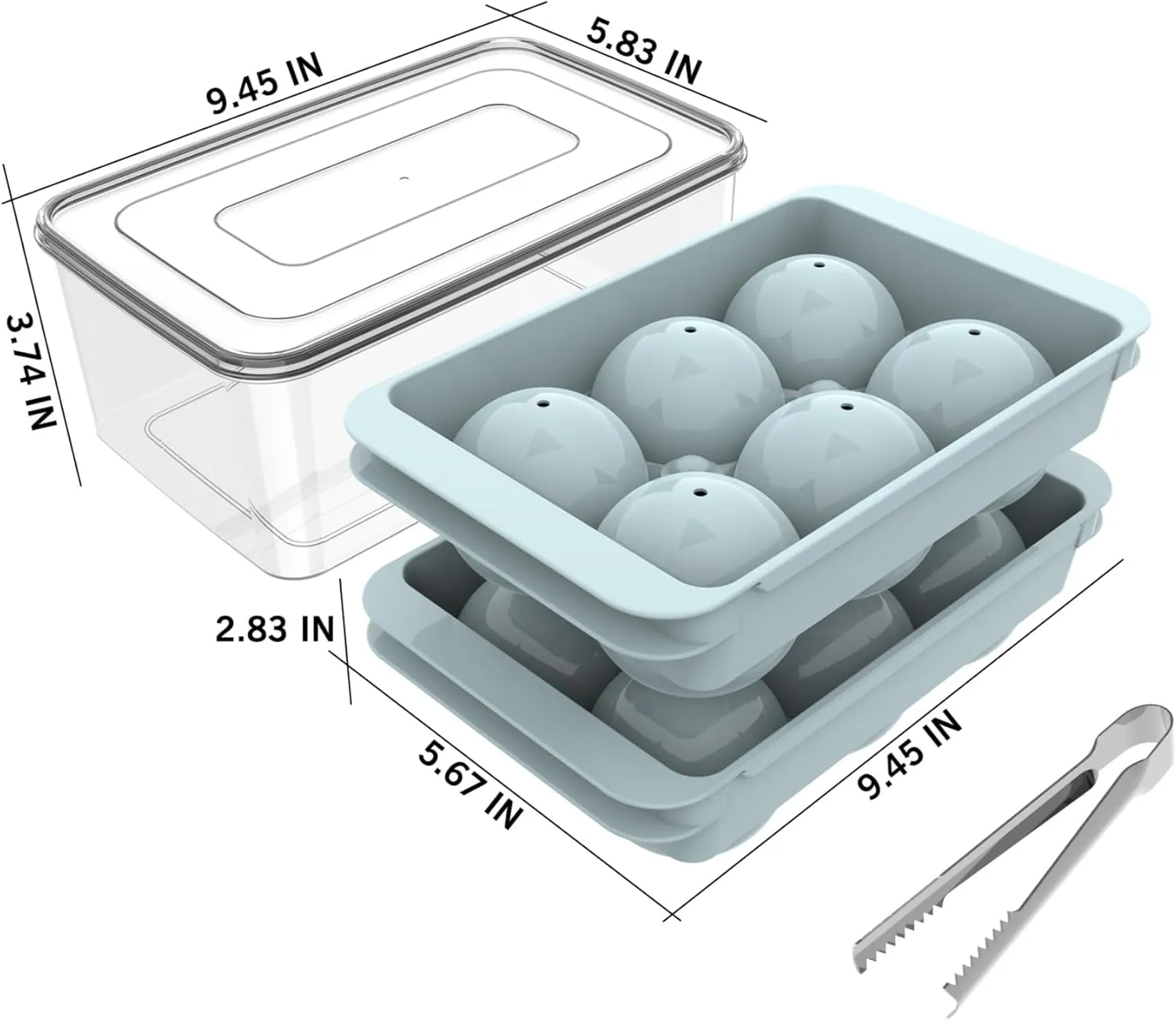 WIBIMEN Large Ice Cube Molds, Big Round Whiskey Ice Cube Trays for Freezer, Easy to Fill & Release, Whiskey Bourbon Cocktail(2.5In*6 Balls- Blue/2 Pack)
