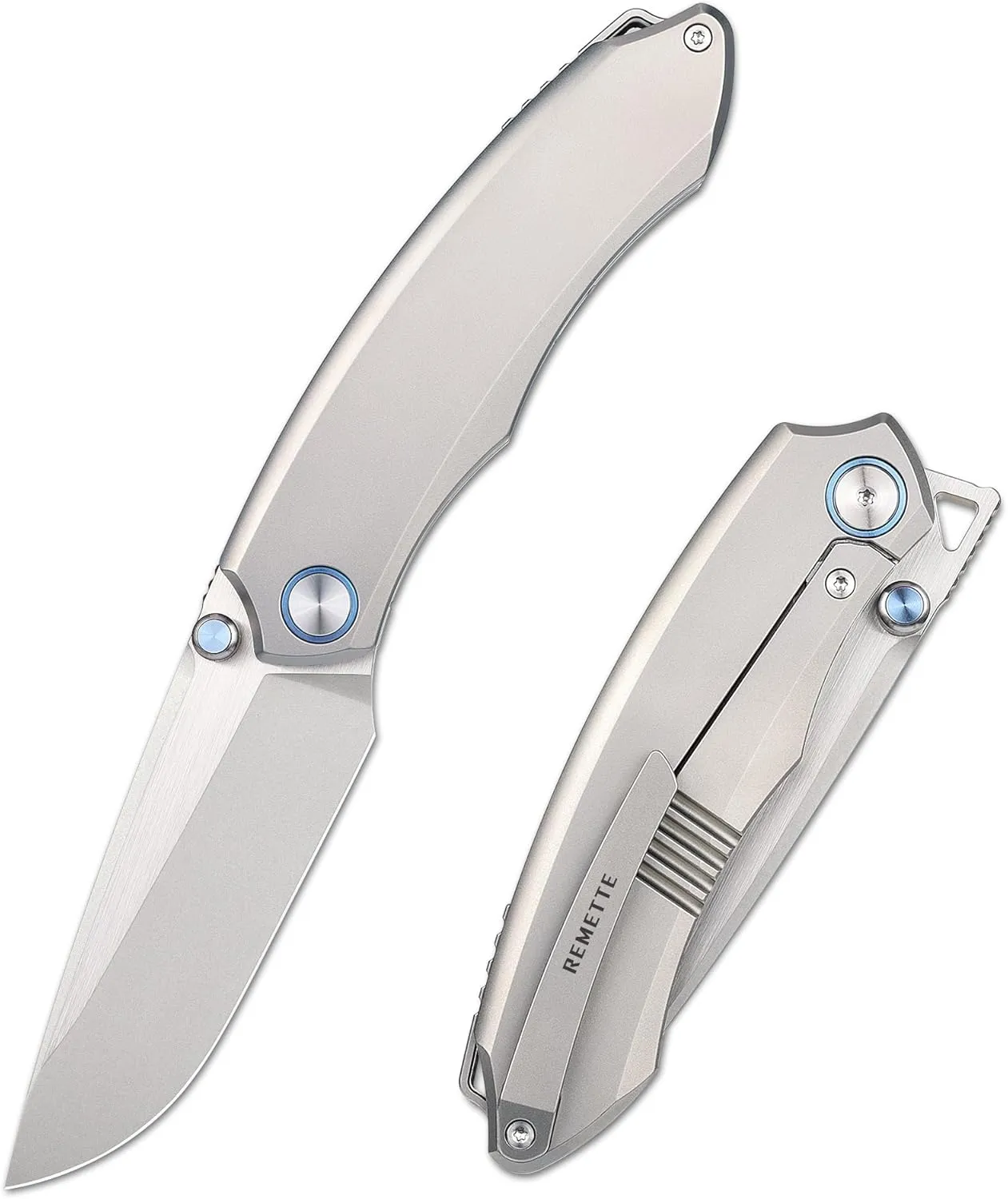 Wild Species Pocket Knife for Men,Manual Grinding Pearlescent Satin M390 Blade Titanium Handle Thumb Stud Opener Front Flipper Folding Knife for Outdoor Camping Hiking(Silver)