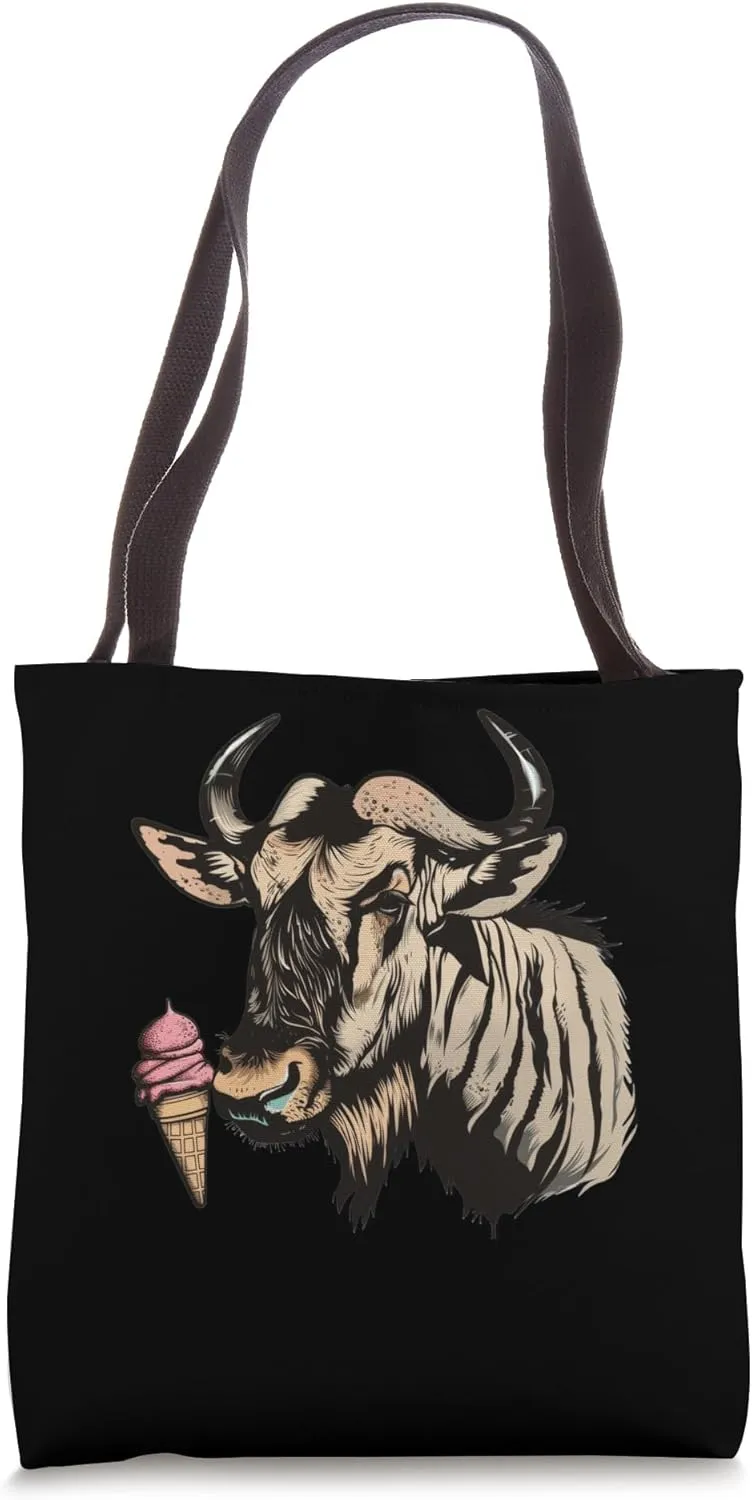 Wildebeest Enjoying An Ice Cream Tote Bag